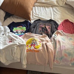 Lot of fall/winter  girl shirts/ sweaters. Sizes 6-8